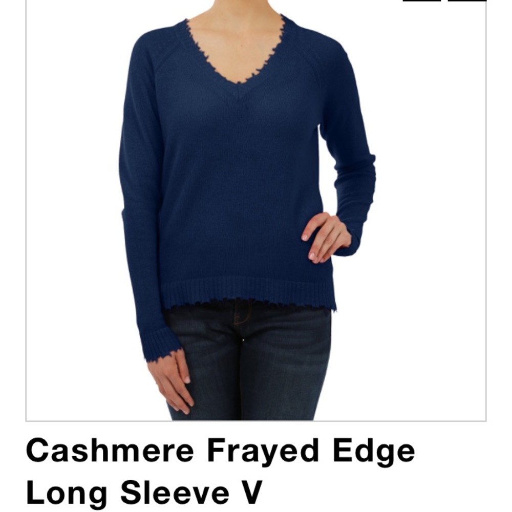 Cashmere frayed edge long sleeve/sweater